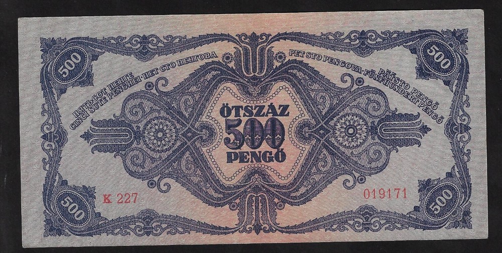 HUNGARY 500 PENGO 1945 PICK - 117 VF