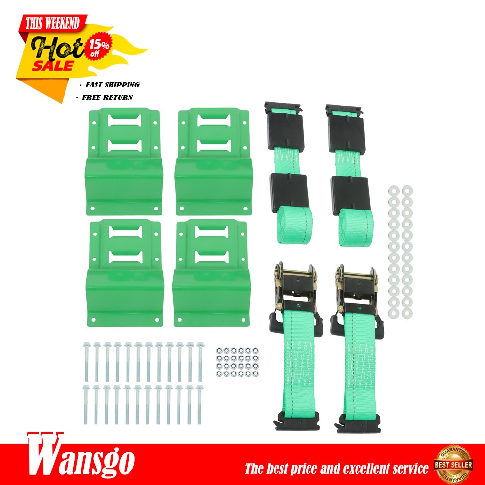 Universal E Track System 2 Straps 4 Wheel Chocks Hardware Cargo Control Green