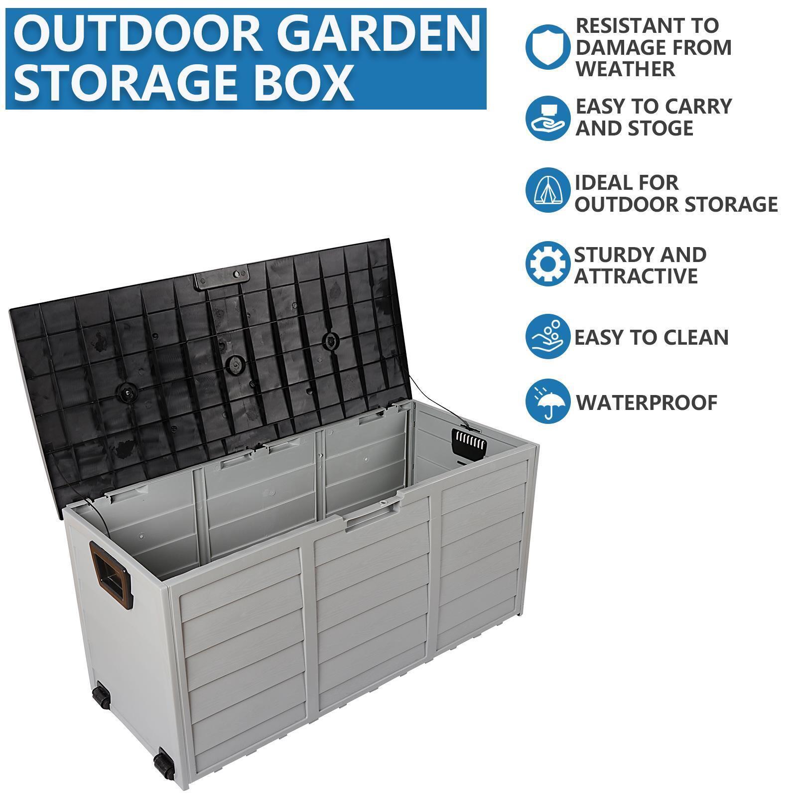 All Weather UV Pool Deck Box Storage Shed Bin Backyard Patio Outdoor w/ Wheel