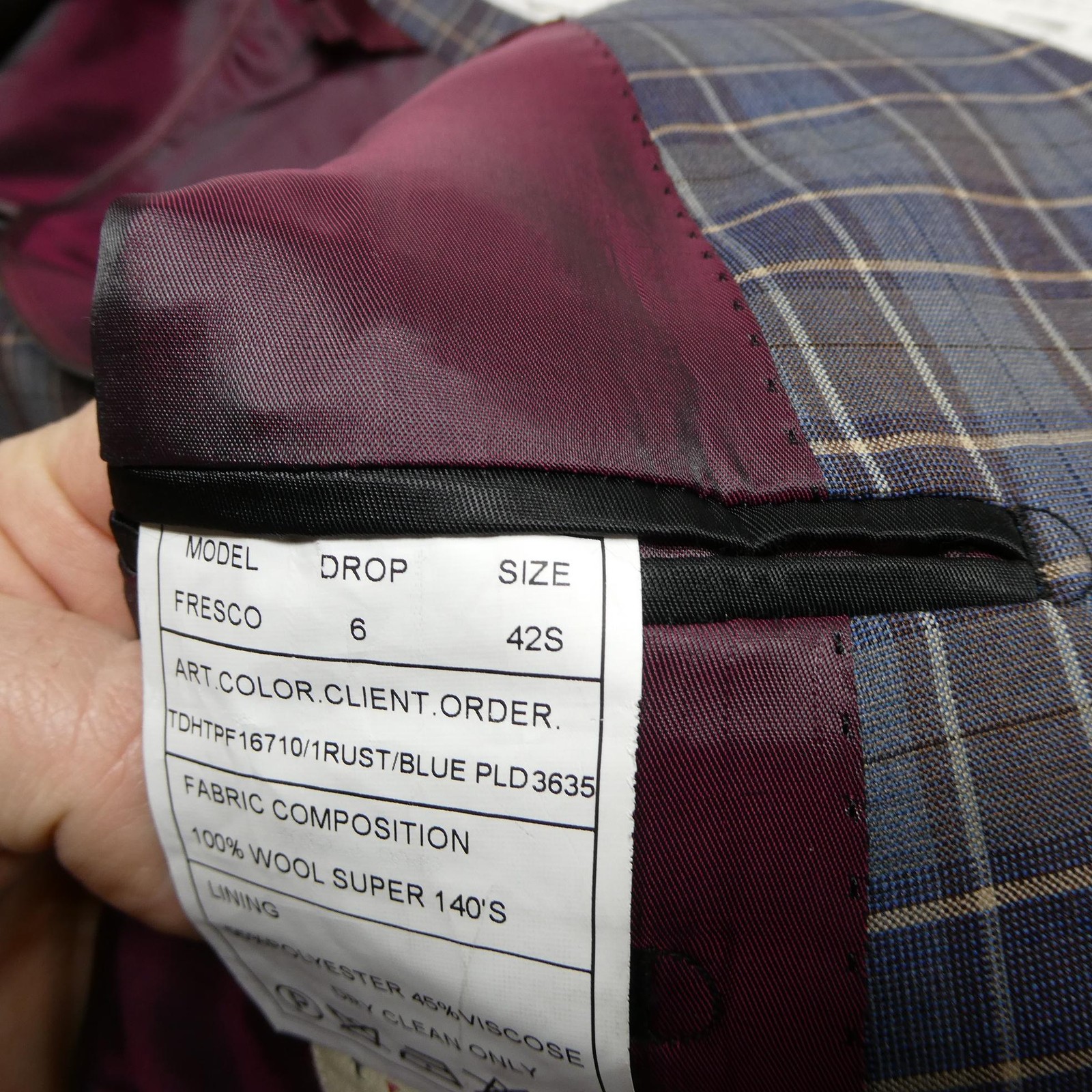 Trend Maxman Blazer Mens 42S Blue Rust Plaid Super 140s Wool Sport Coat Jacket