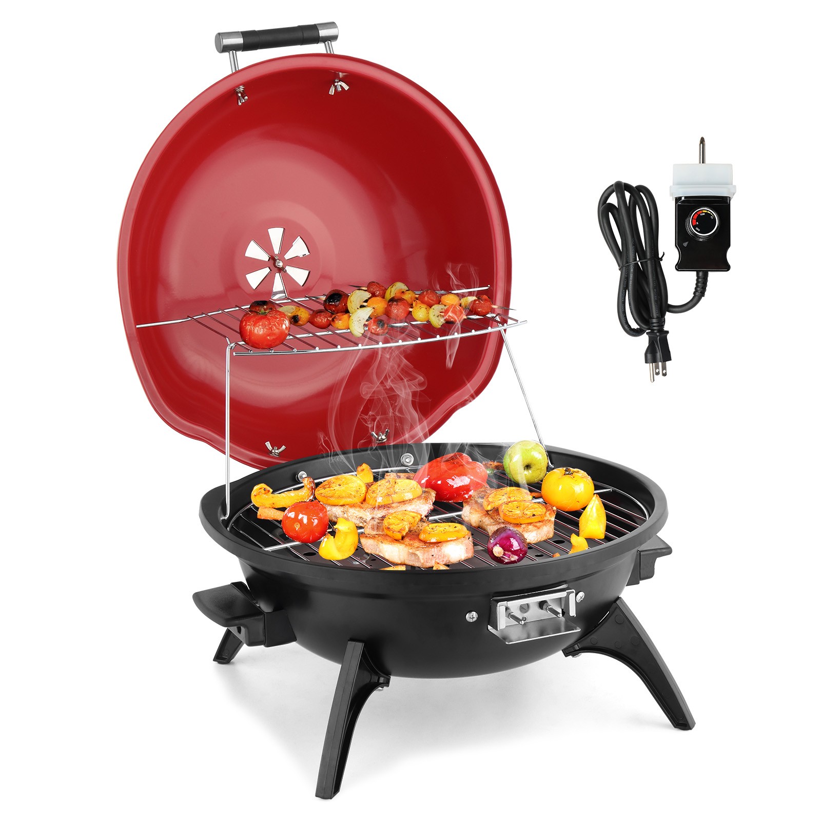 Electric BBQ Grill Red 1600W In/Outdoor Garden Party with Double Layer Design