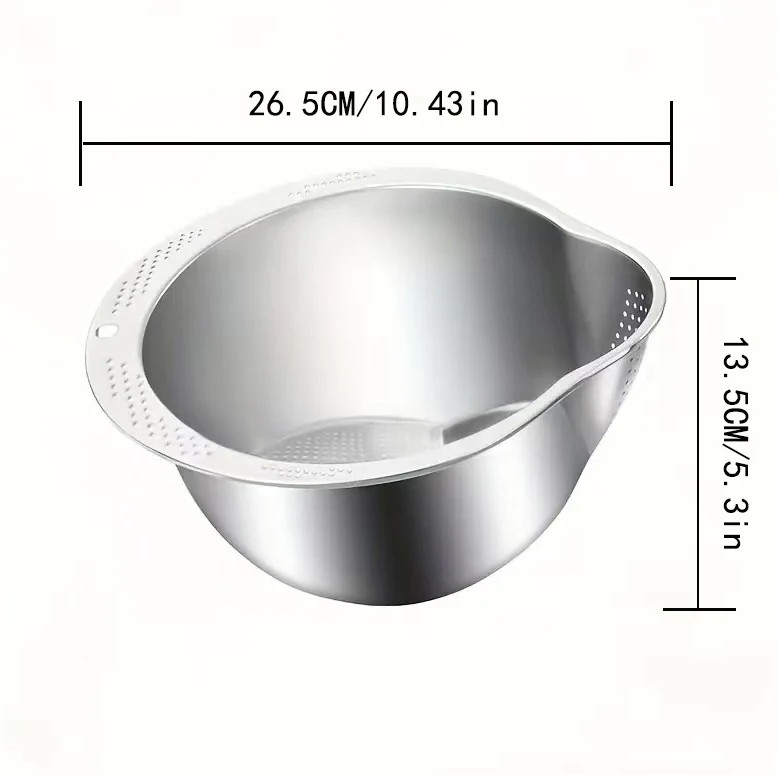 1pc Stainless Steel Rice Washer & Strainer Bowl – 304 Steel Colander for Kitchen