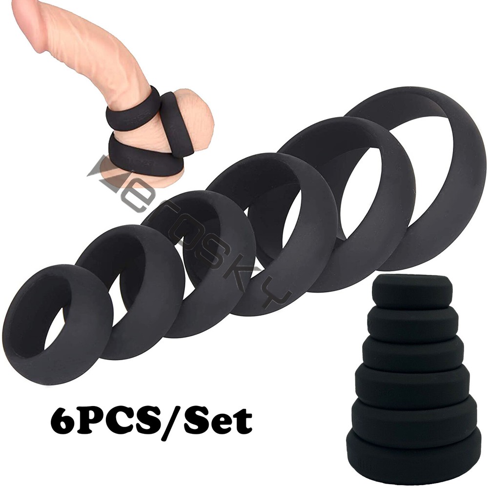 6PCS Penis Extender Enlarger Sleeve Ring Condom Delay Ejaculation-Reusable Men