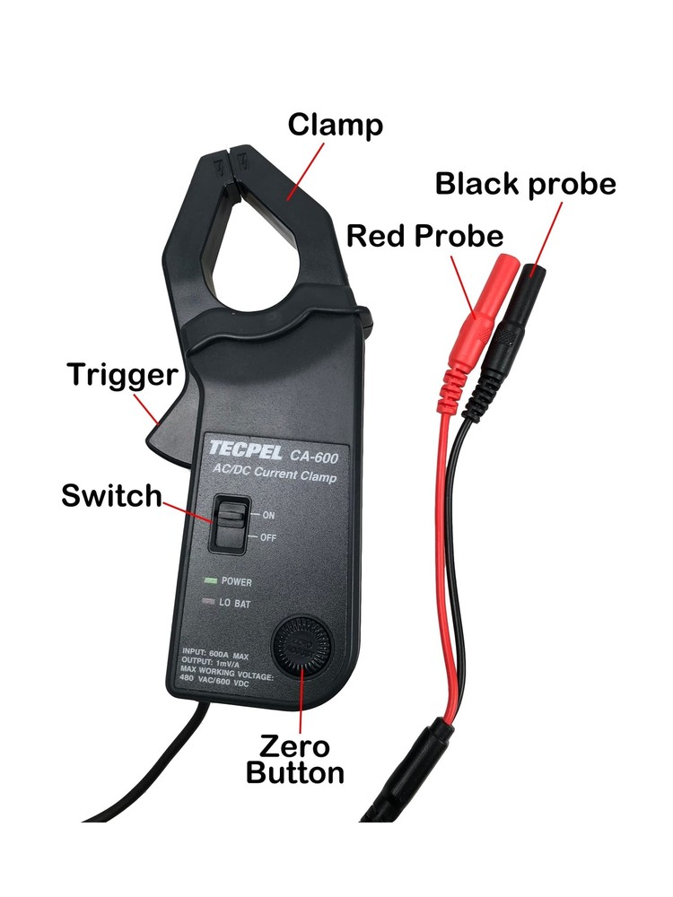 TECPEL CA-600 AC/DC Current clamp Transmitter Probe 600A