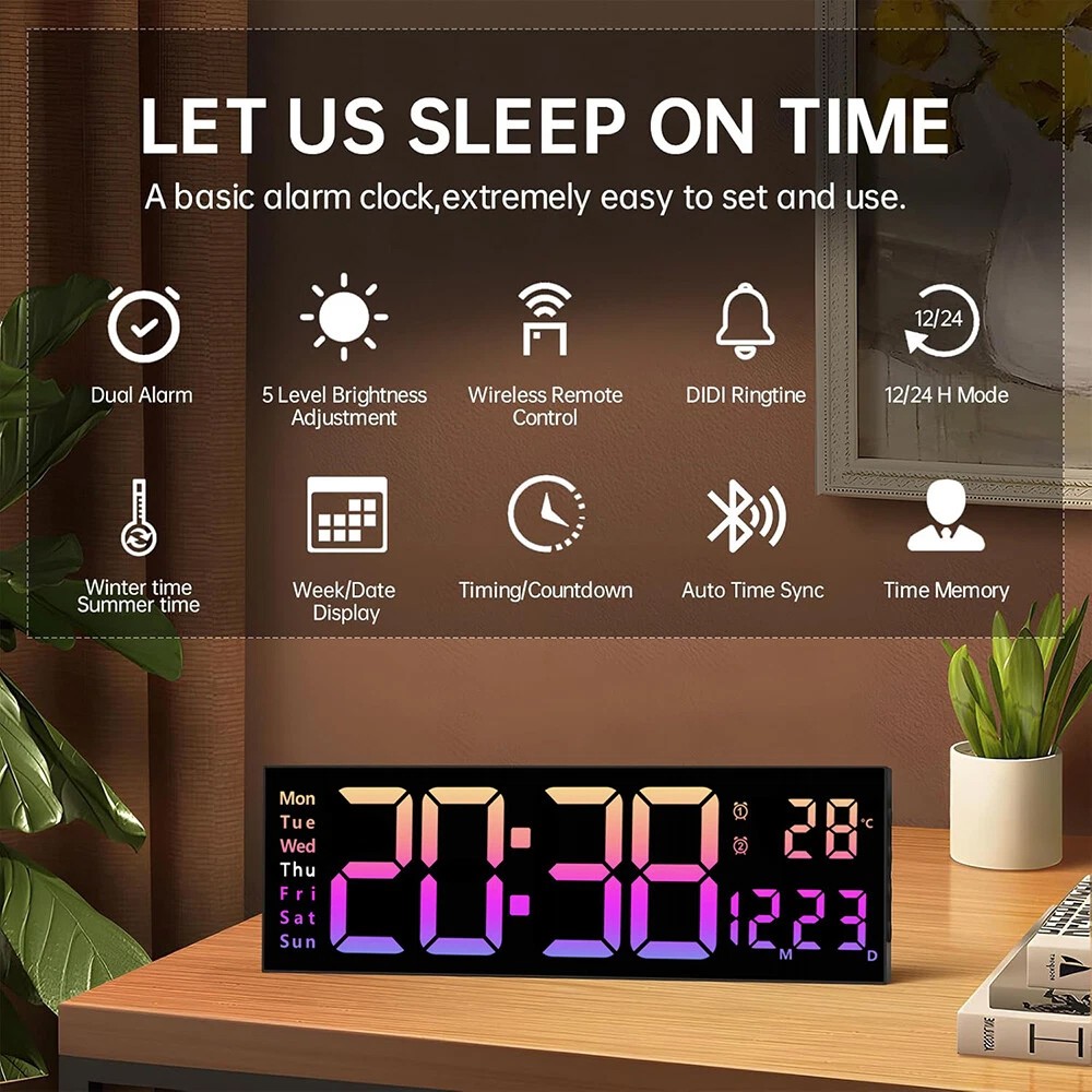 16inch BIG DIGITAL LED CLOCK WALL MOUNT LARGE NUMBERS TIMER DATE TEMPERATURE US