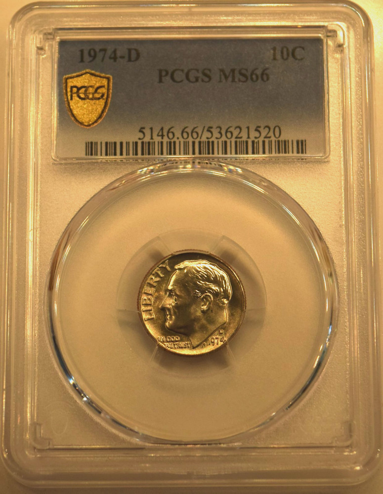 1974-D Roosevelt Dime PCGS MS66 Goldshield Trueview