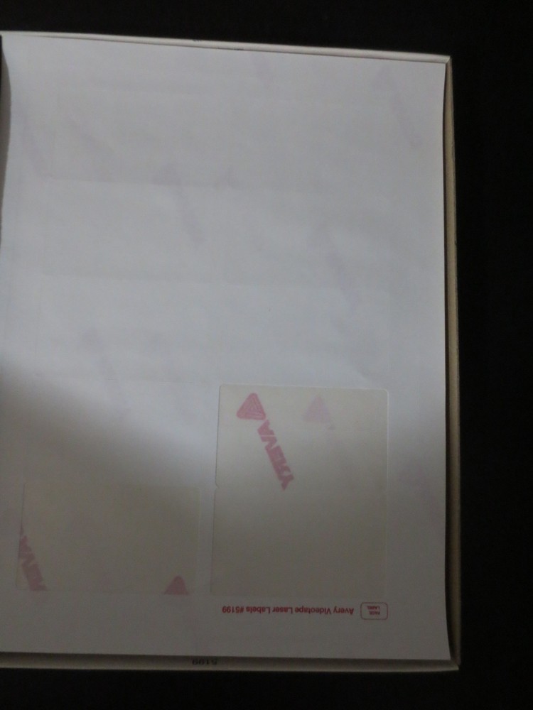 Avery Laser Videiotape Labels
