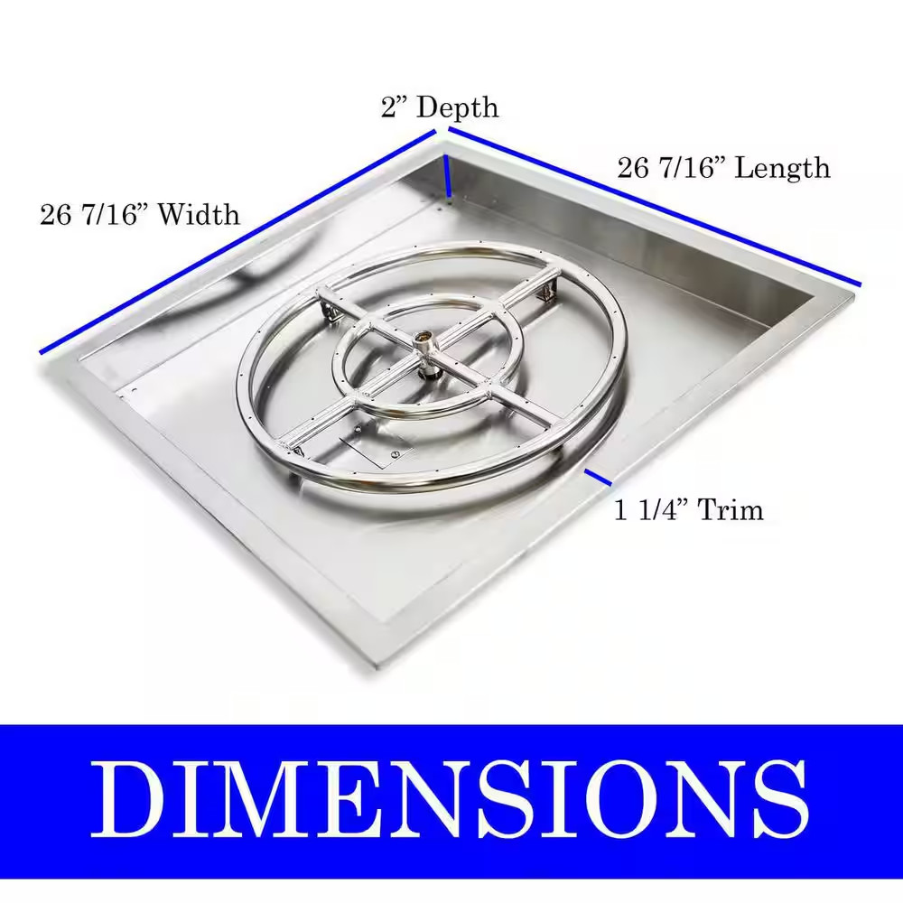 24 Inch Stainless Steel Rectangular Drop-In Fire Pit Burner