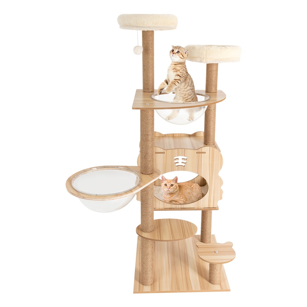 Cat Tree Tower Tall Scratching Post Activity Centre with Den Beige Large 137cm