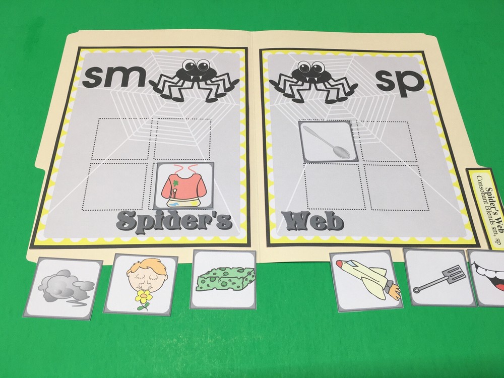 Spiders Web - Phonics Sm / Sp - DIY File Folder game - Printed / Uncut