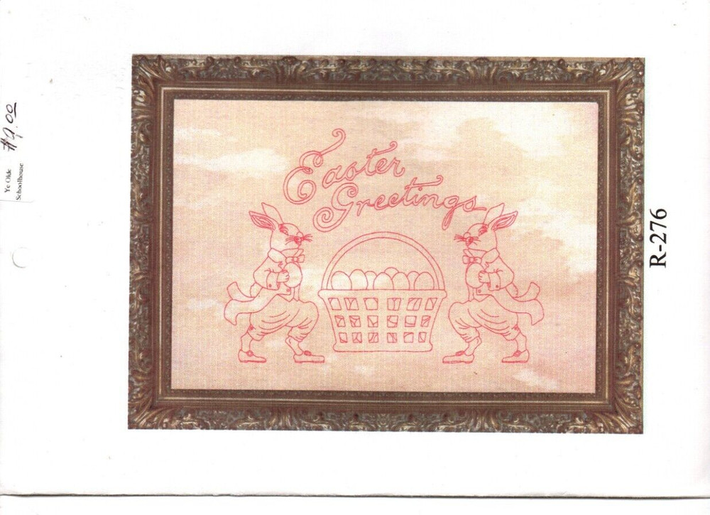 Easter Greetings Vintage Style Redwork Needlework Pattern Lakadaisies