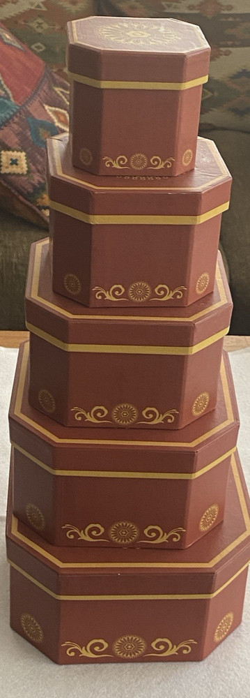 Gift Box Set 5 Hexagonal Nesting Boxes By Broadway Basketeers