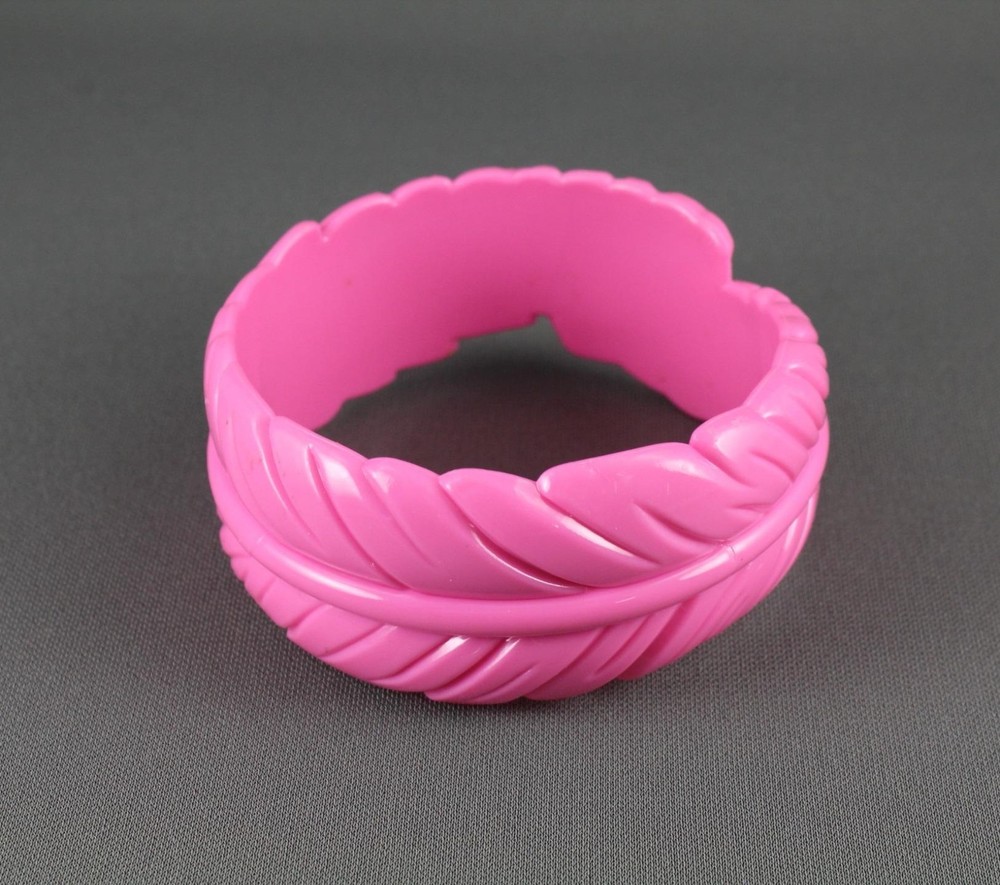 Pink leaf bangle bracelet plastic feather bangle 8.25" size circumference