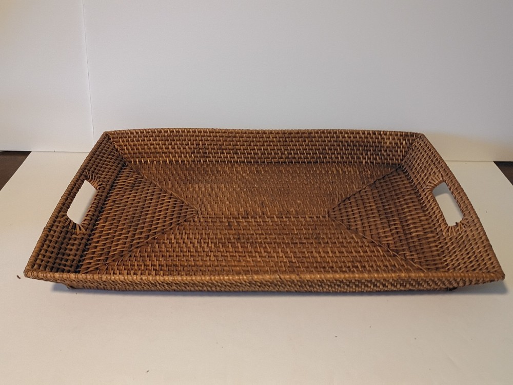Large Rectangular Rattan Tray With Handles Low Sides