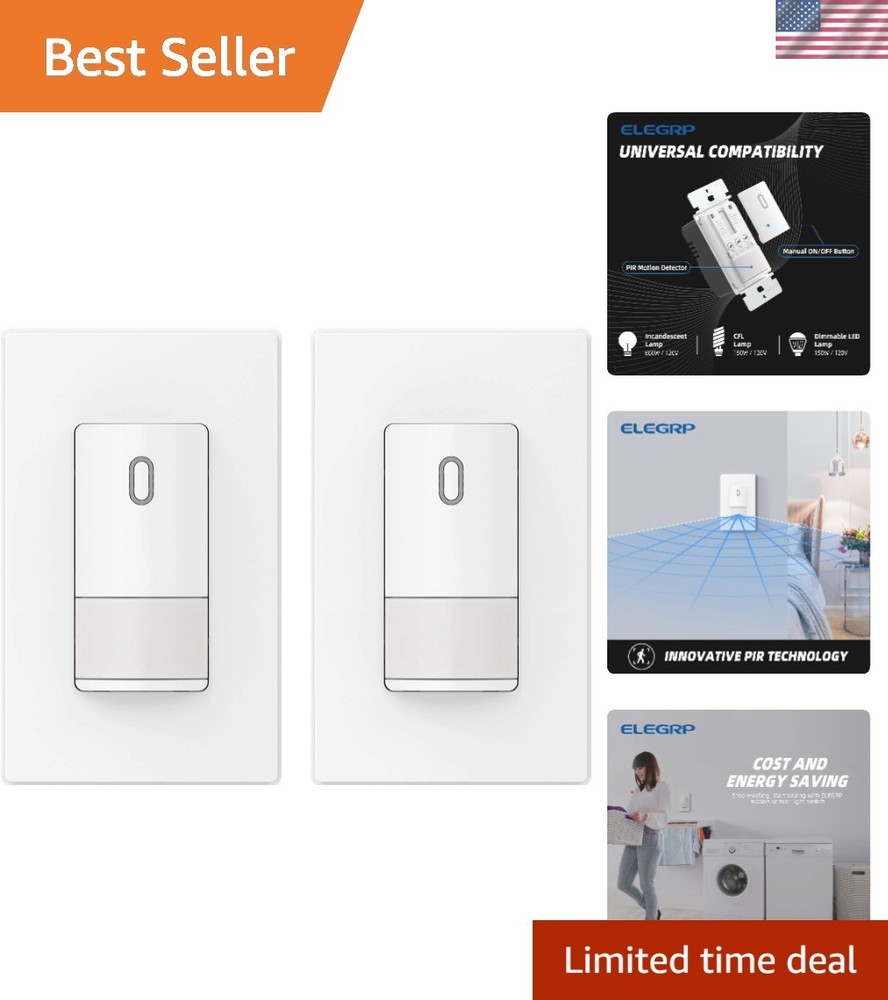 Single Pole Occupancy Motion Sensor Light Switch, PIR Infrared Motion Activated