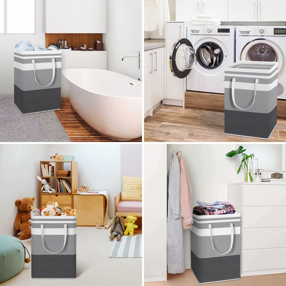 2 Pack Large Laundry Baskets, Waterproof, Freestanding Laundry Hampers, Colla...