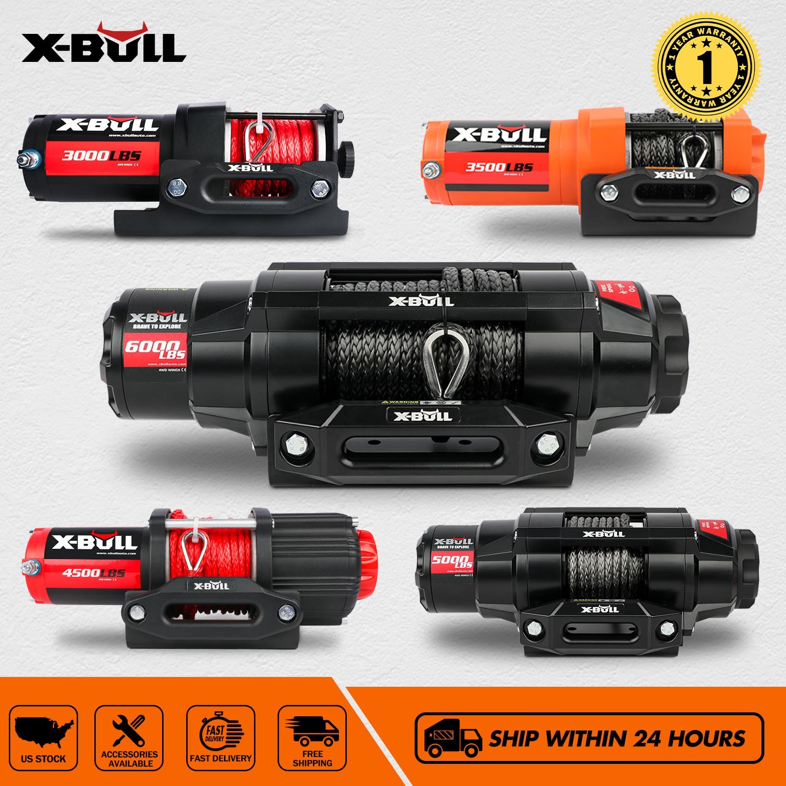 X-BULL Electric Winch 12V 3000LB 4500LB 6000LB Wireless Remote ATV Winch Kit UTV