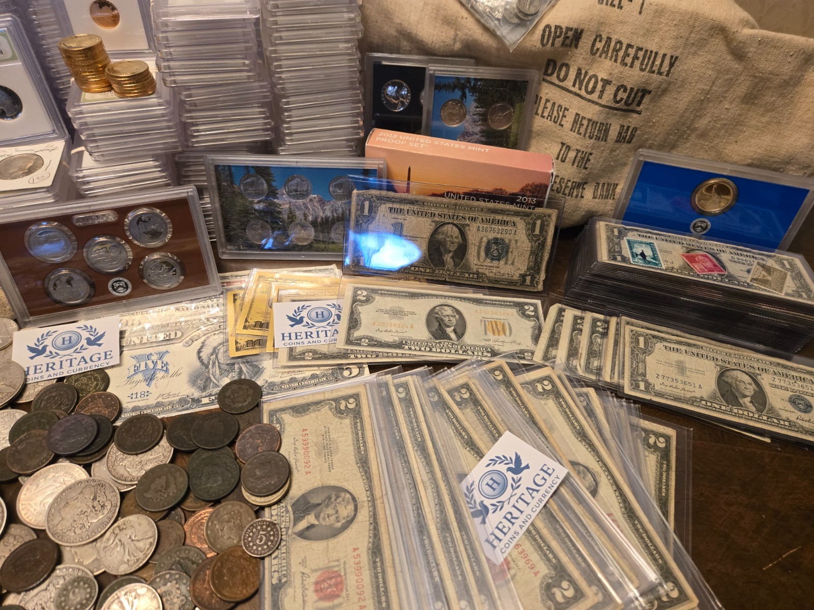 ESTATE SALE, OLD COINS, GOLD, .999 SILVER BARS, BULLION, RARE U.S. BILLS, PROOFS