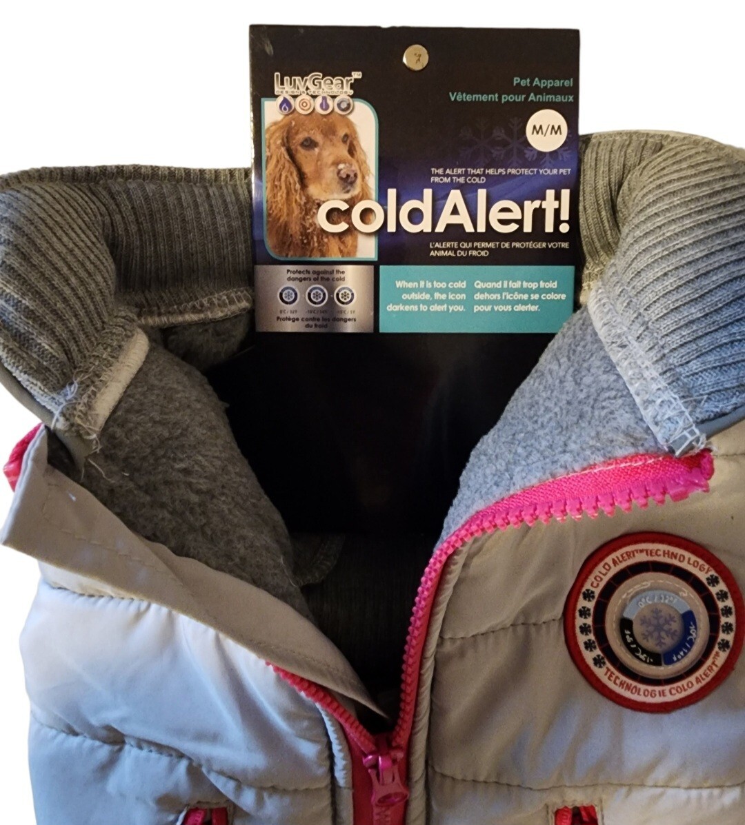 LuvGear Gray & Hot Pink Puffer Fleece Lined Puppy/Dog Coat/Jacket, Sm, Md, or Lg