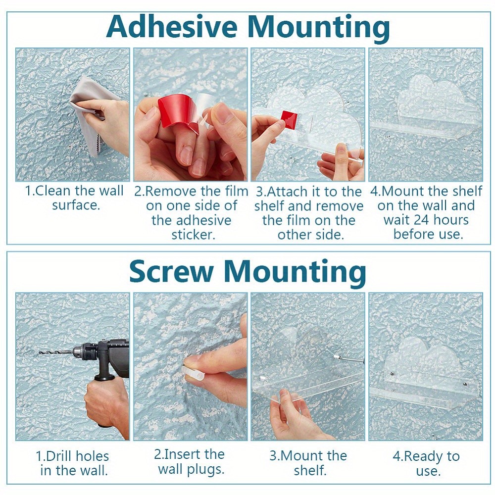 2sets Cloud Acrylic Wall Mounted Display Stands Floating Wall Shelf with Screw