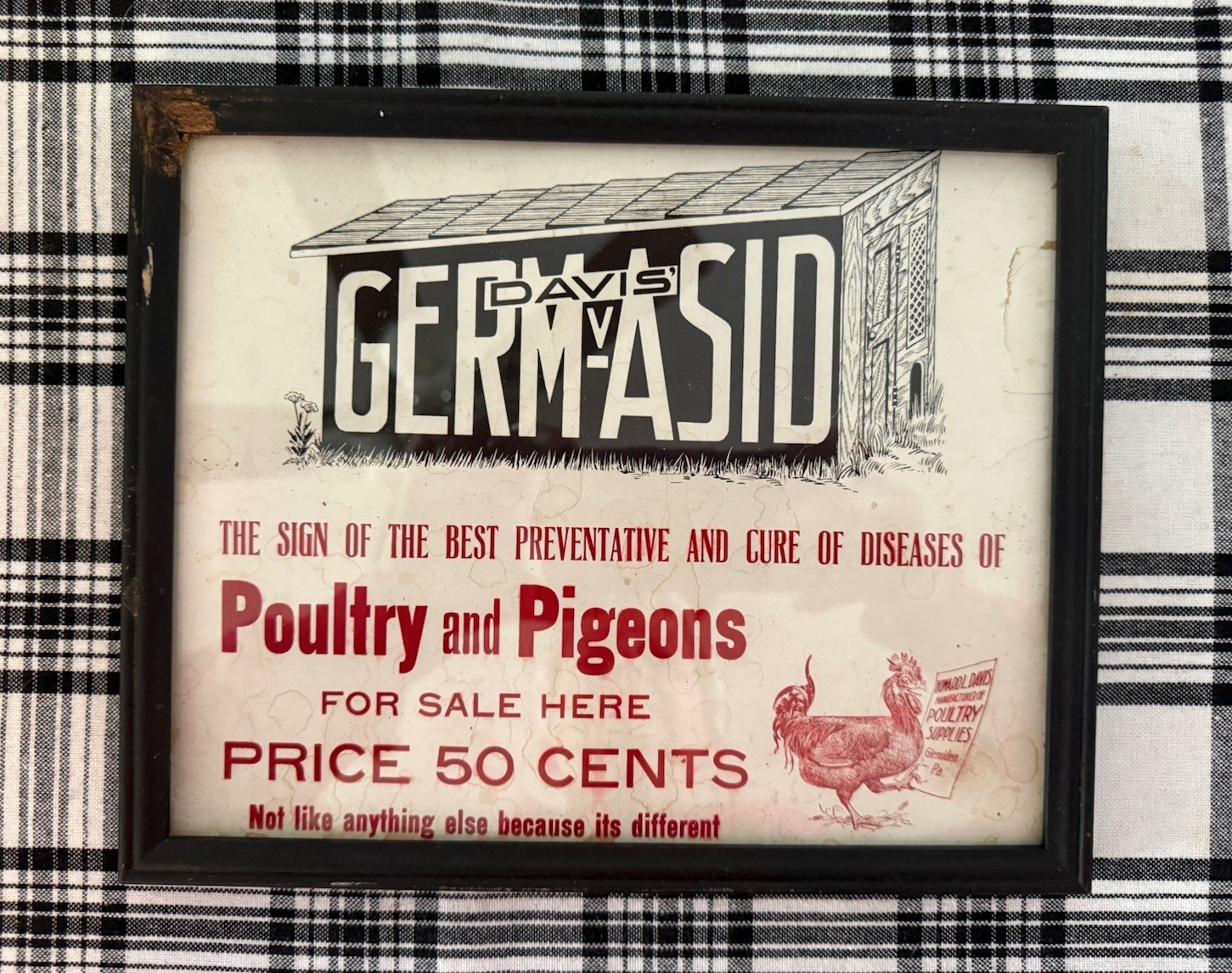 Rare Vtg Howard L. Davis Germ-Asid Graphic Advertising Farm Sign Glenolden PA