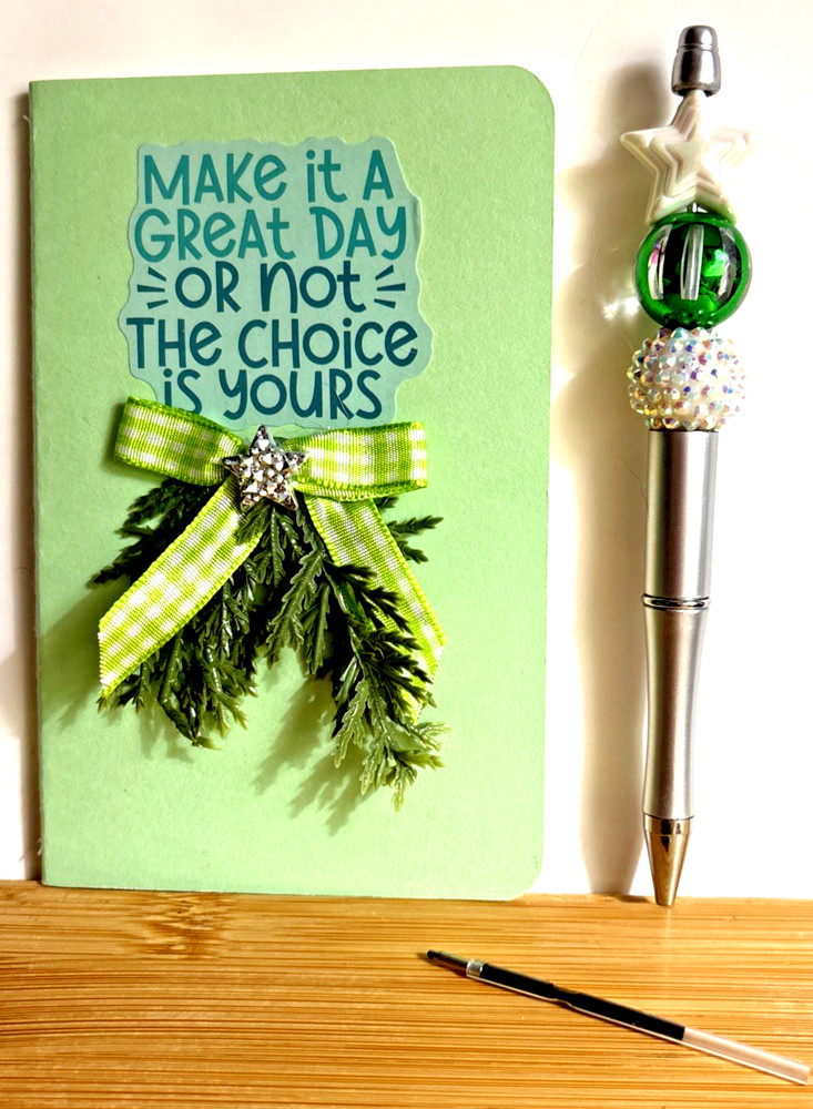 HANDCRAFTED BEADED PEN & NOTE PAD SET make it a great day or not