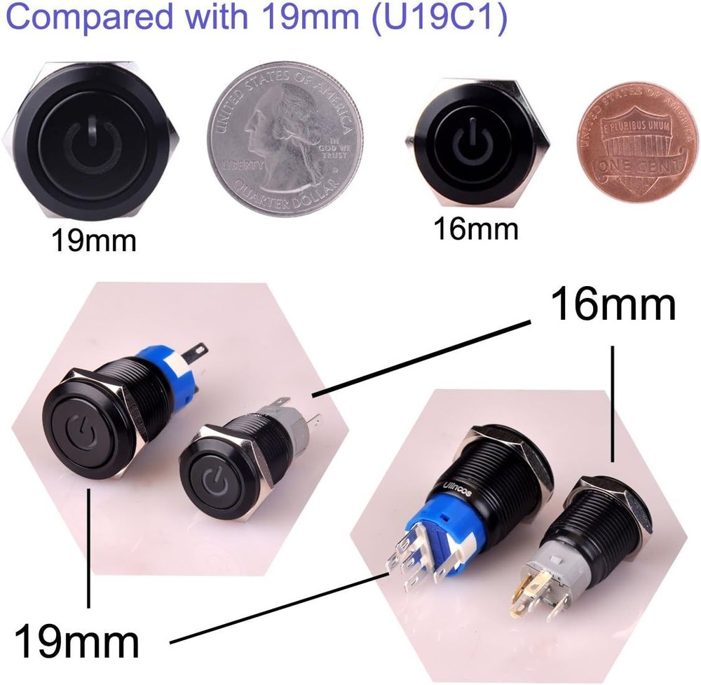 Latching Push Button Switch U16F5 1NO1NC SPDT ON/Off Black Shell with Red