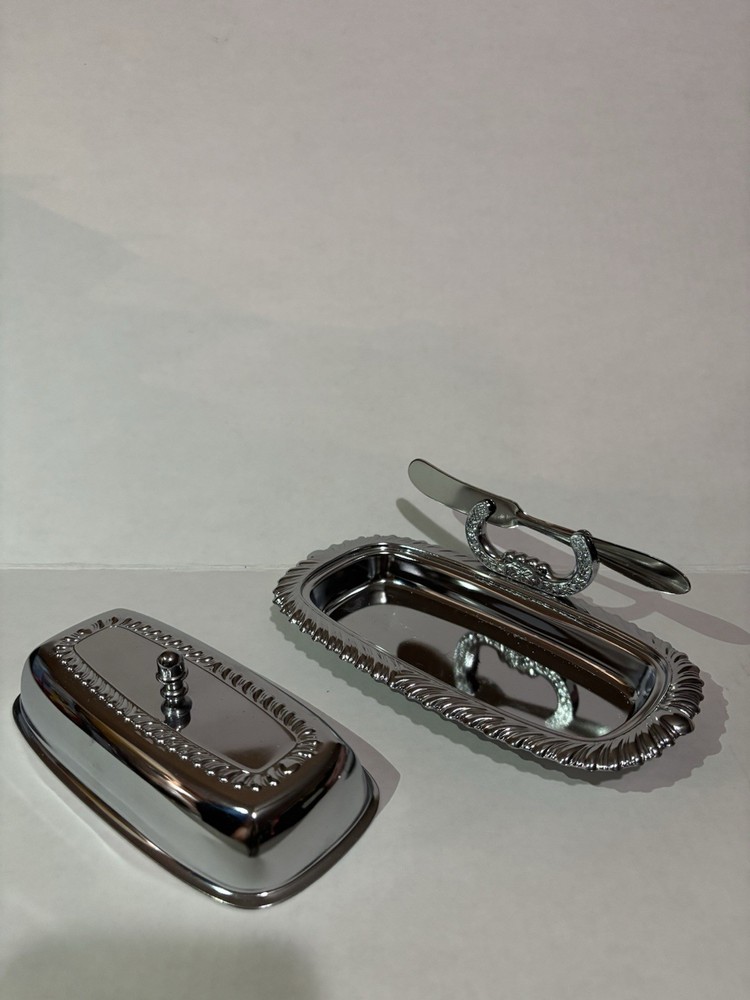 Irvinware Silver Plated Butterdish, Serving Tray, Candlesticks, Salt & Pepper