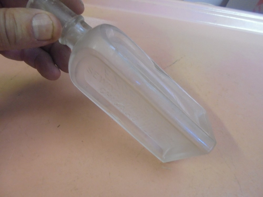 Vintage Embossed Bottle Excelsior Sewing Machine Oil triangular Shape