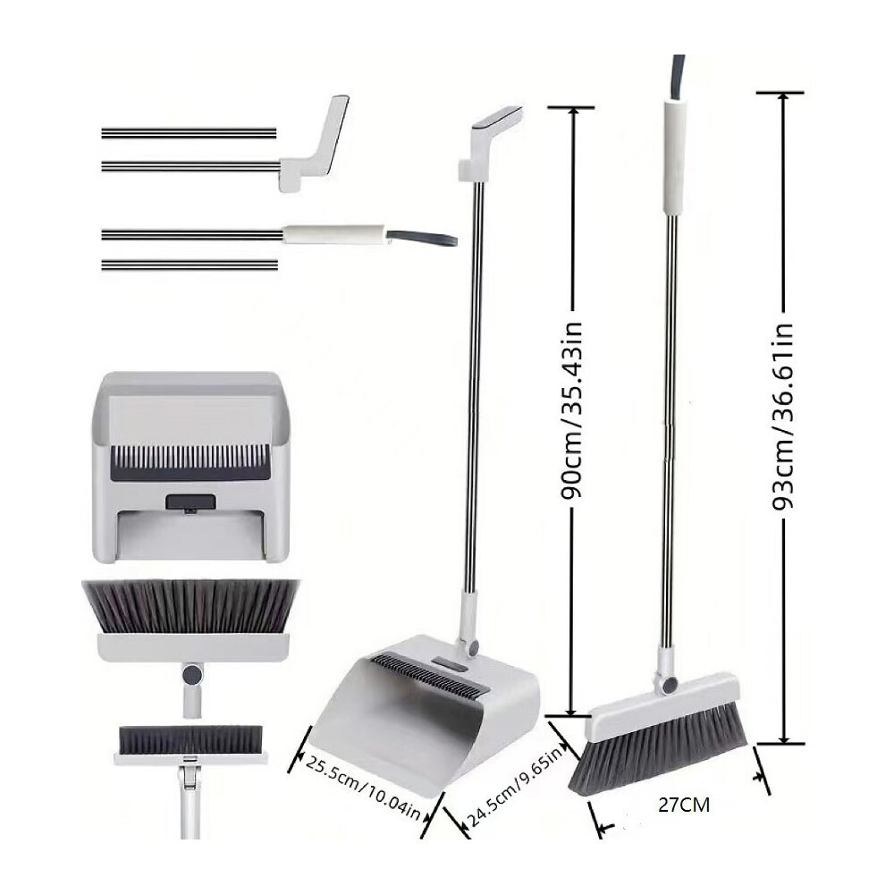Broom and Dustpan Set Lightweight Upright Lobby Broom and Dust Pan Combo 3-In-1