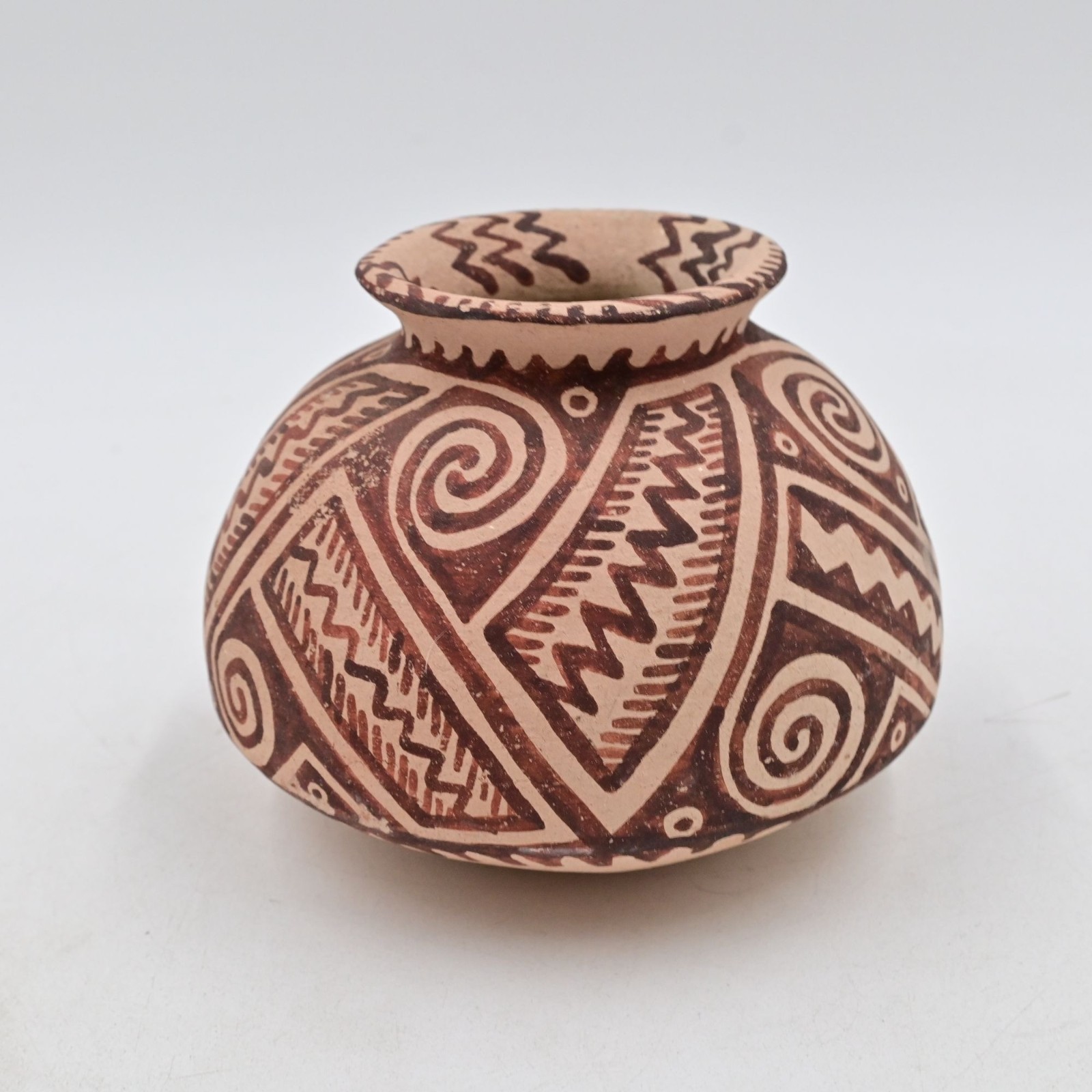 Olla Jar Vase with Stepped and Spiral Designs Native American Pottery