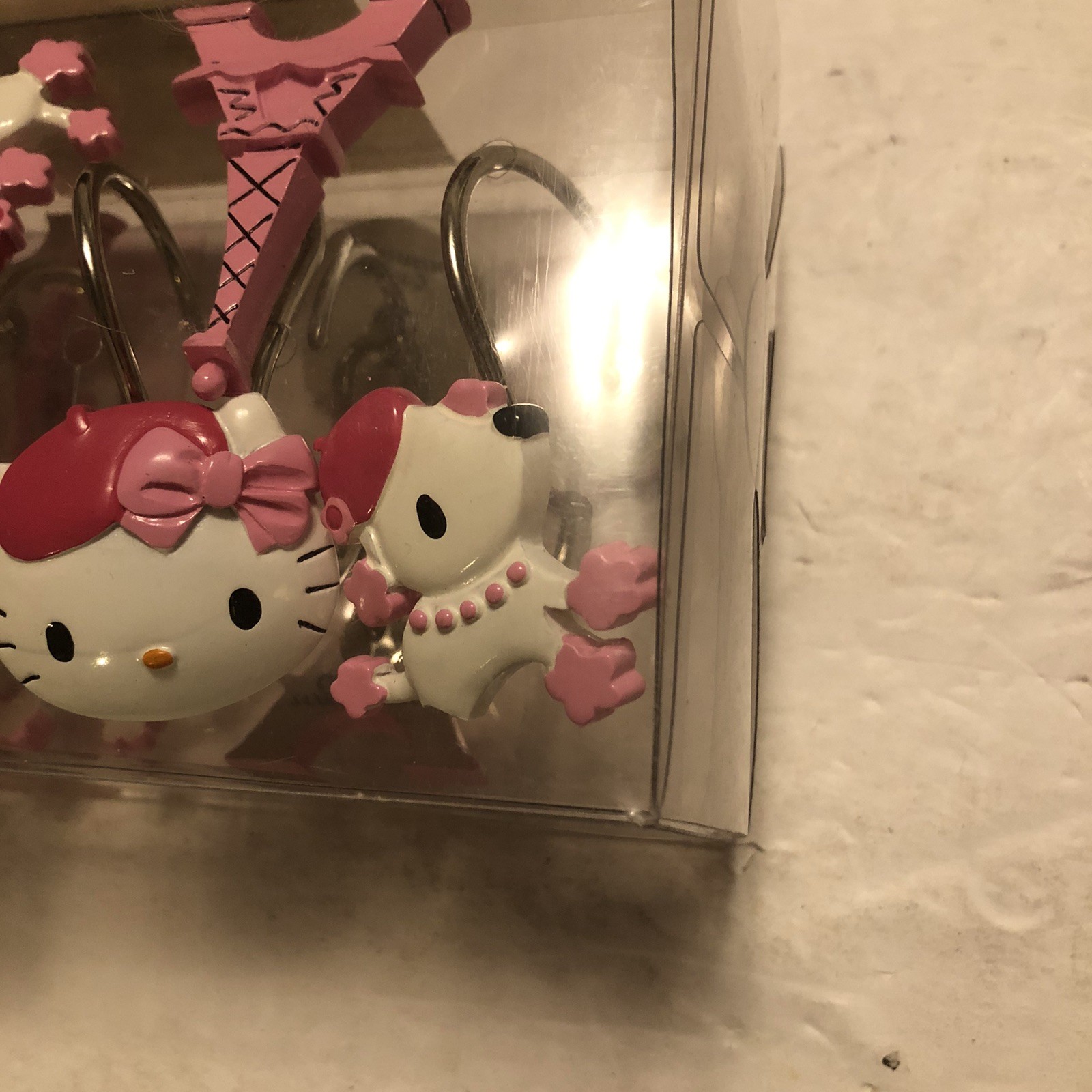 Sanrio Hello Kitty Bonjour Paris Eiffel Tower Poodles Shower Curtain Hooks @C