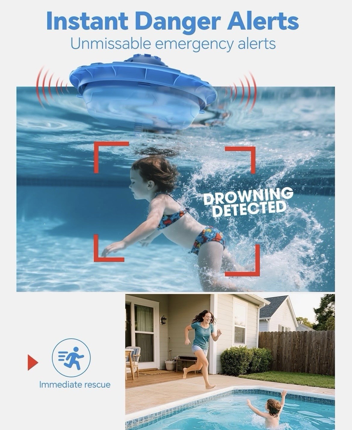 Hovara Floating Pool Safety Alarm Loud 110dB for Inground Above Ground Pool Blue