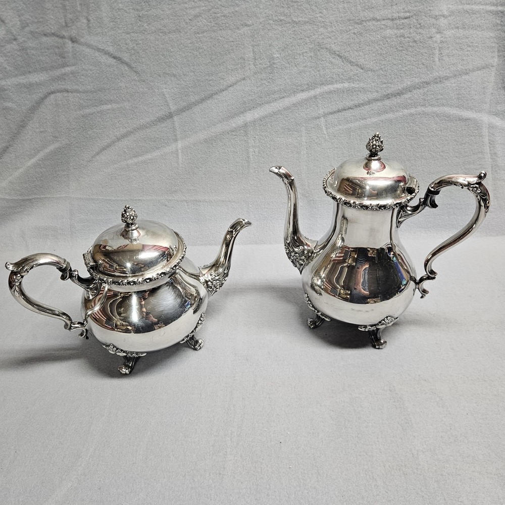 Wilcox International Silver USA Du Barry Floral 7601 & 7602 Tea Coffee Set Vtg