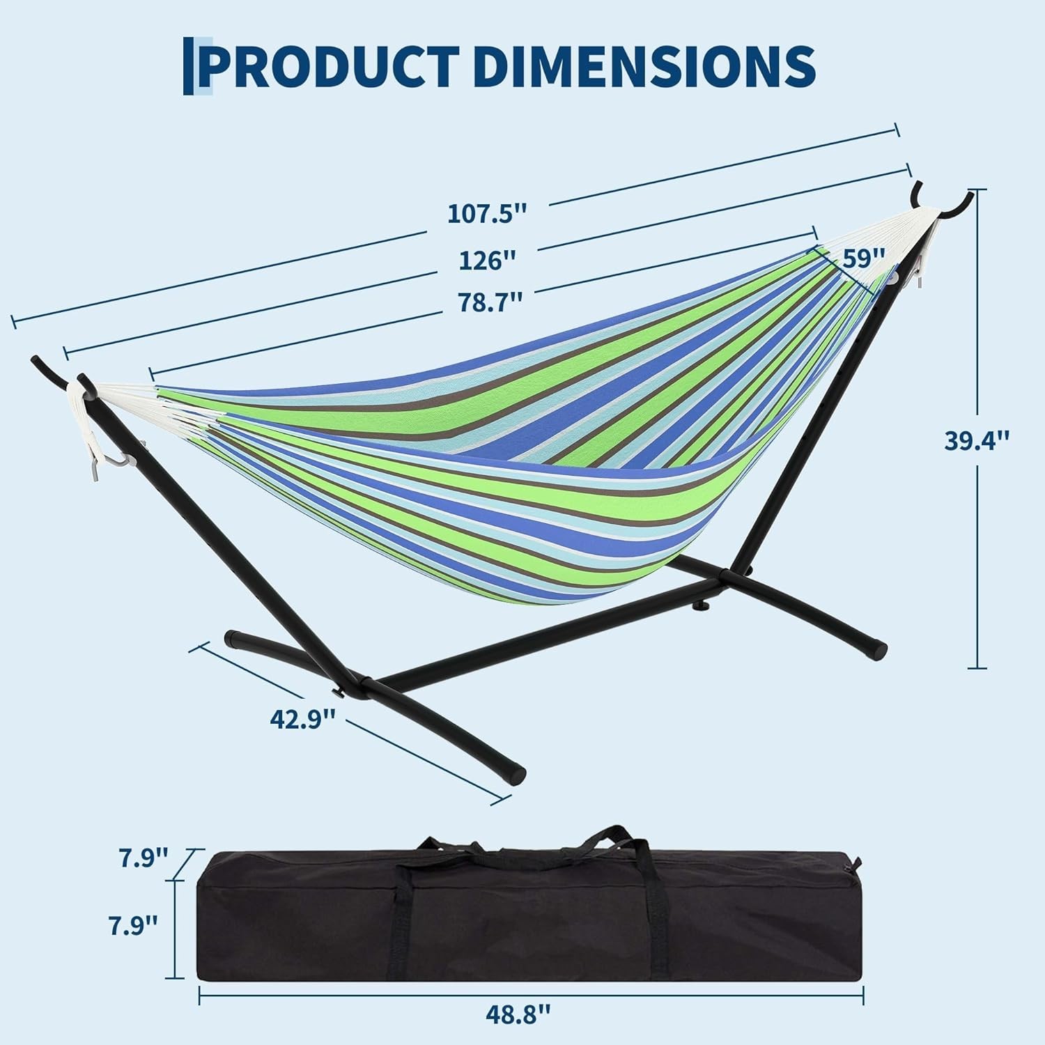 Double Hammock with Stand 2 Person Cotton Rope Design 450 Lbs Capacity for Patio