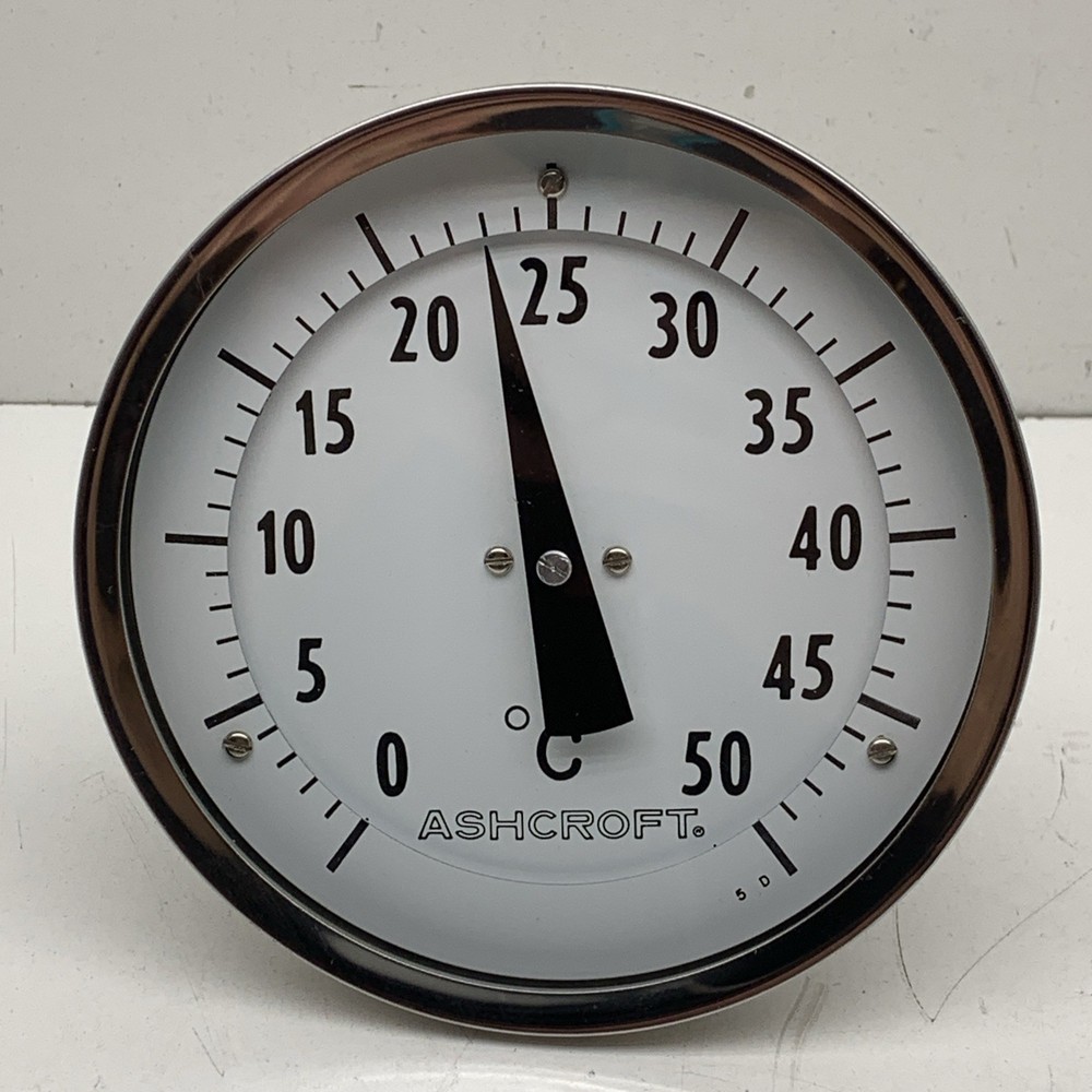 Ashcroft Temperature Gauge 0–50°C Thermometer Threaded Insert, 6" Stem, 5" Face