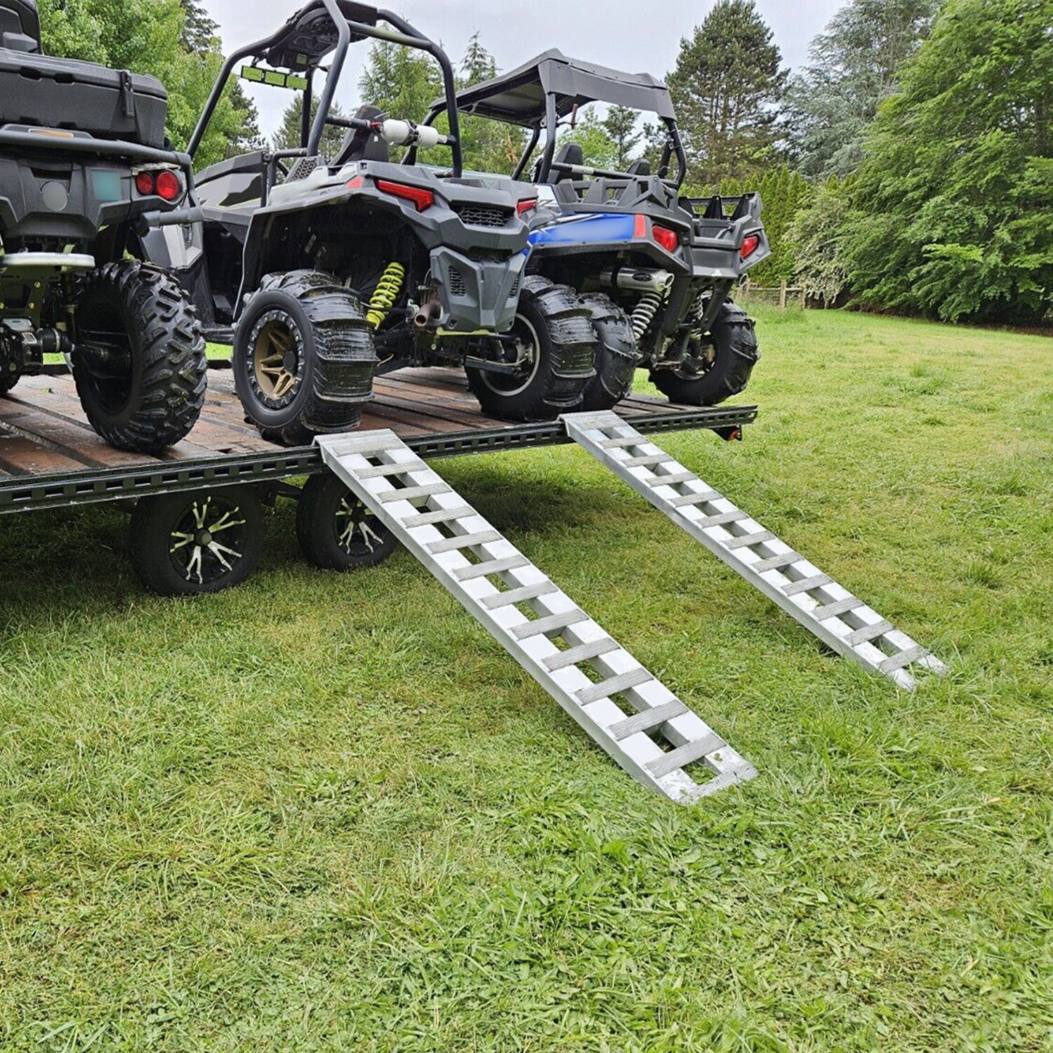 72" X 15" Aluminum Hook Ramps 8500Lbs Car Trailer Truck 1 Pair Ramps Hook End