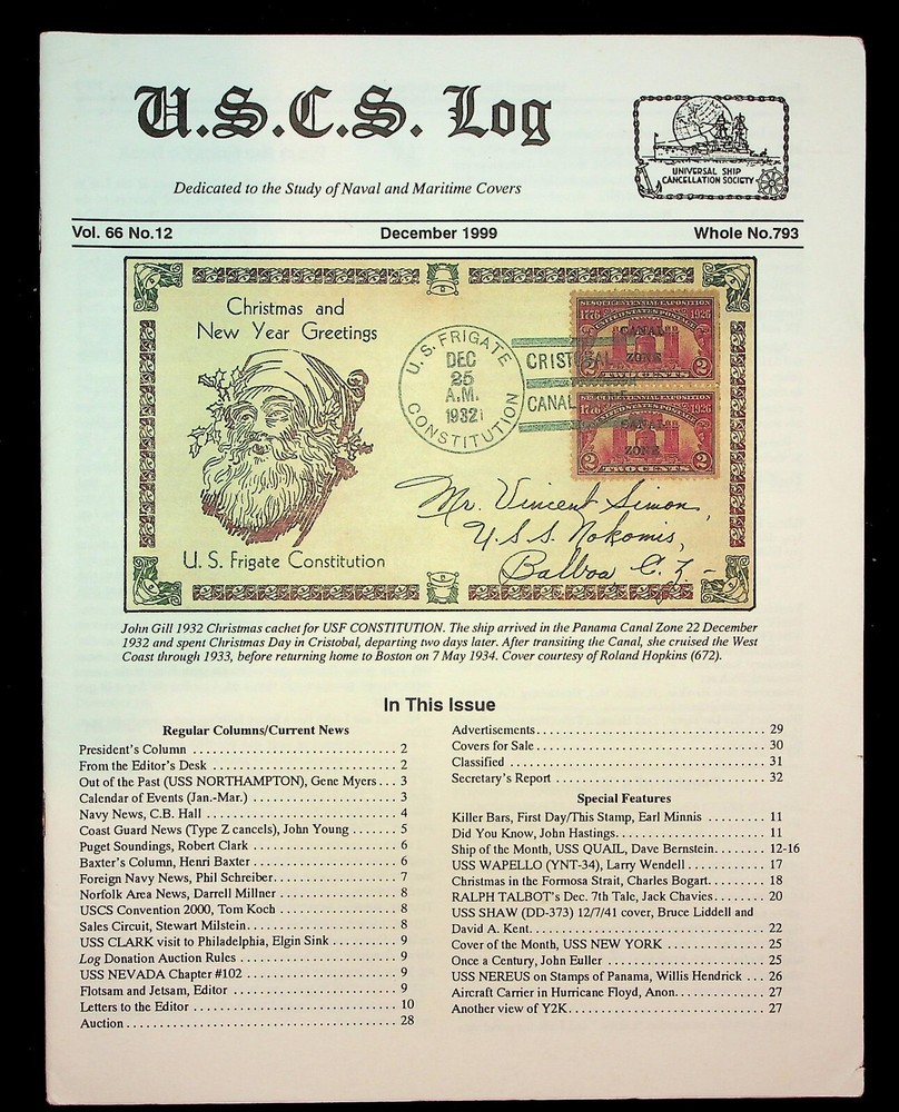 Universal Ship Cancellation Society USCS Log 1999 12 Newsletters Vol 66 No 1-12