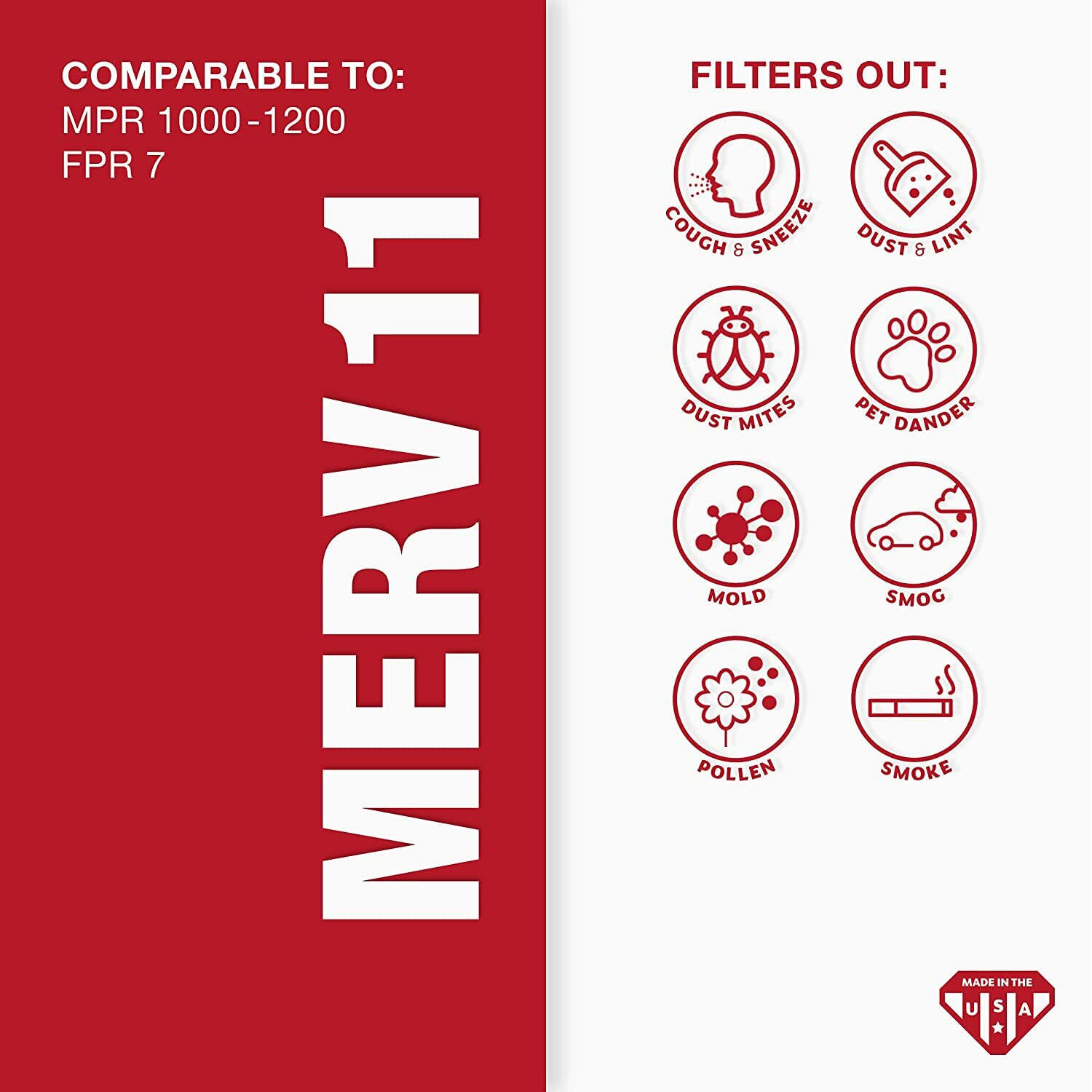 Aerostar 16 3/8x21 1/2x1 MERV 11 Furnace Air Filter, 12 Pack