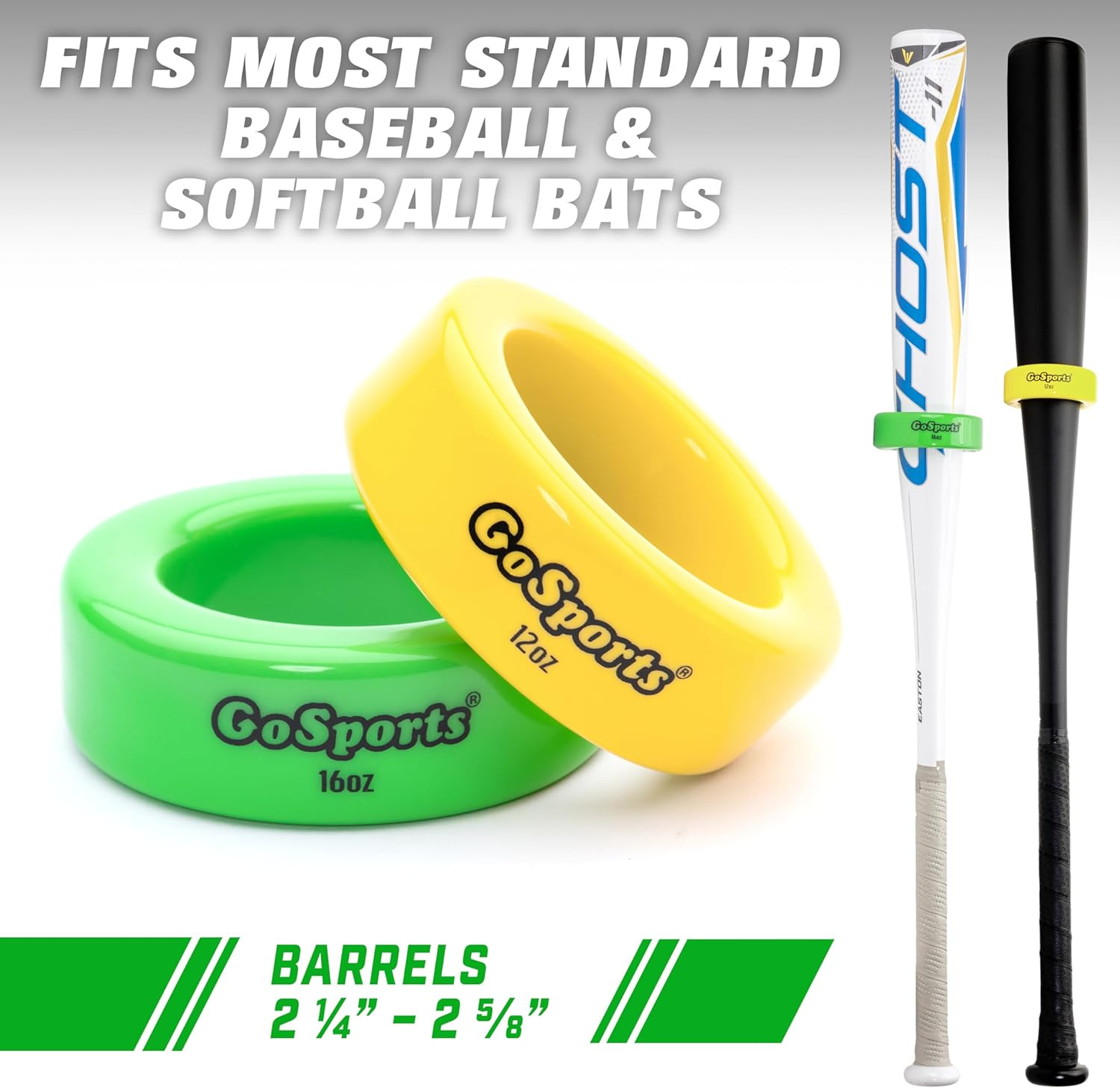 Baseball and Softball Bat Weights - 2 Pack Baseball Donuts - 16 Oz & 12 Oz