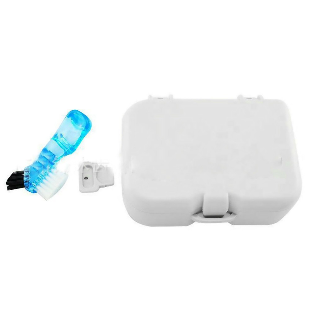 Plastic Portable Dental Storage Box False Teeth Case Container With Mirror Brush