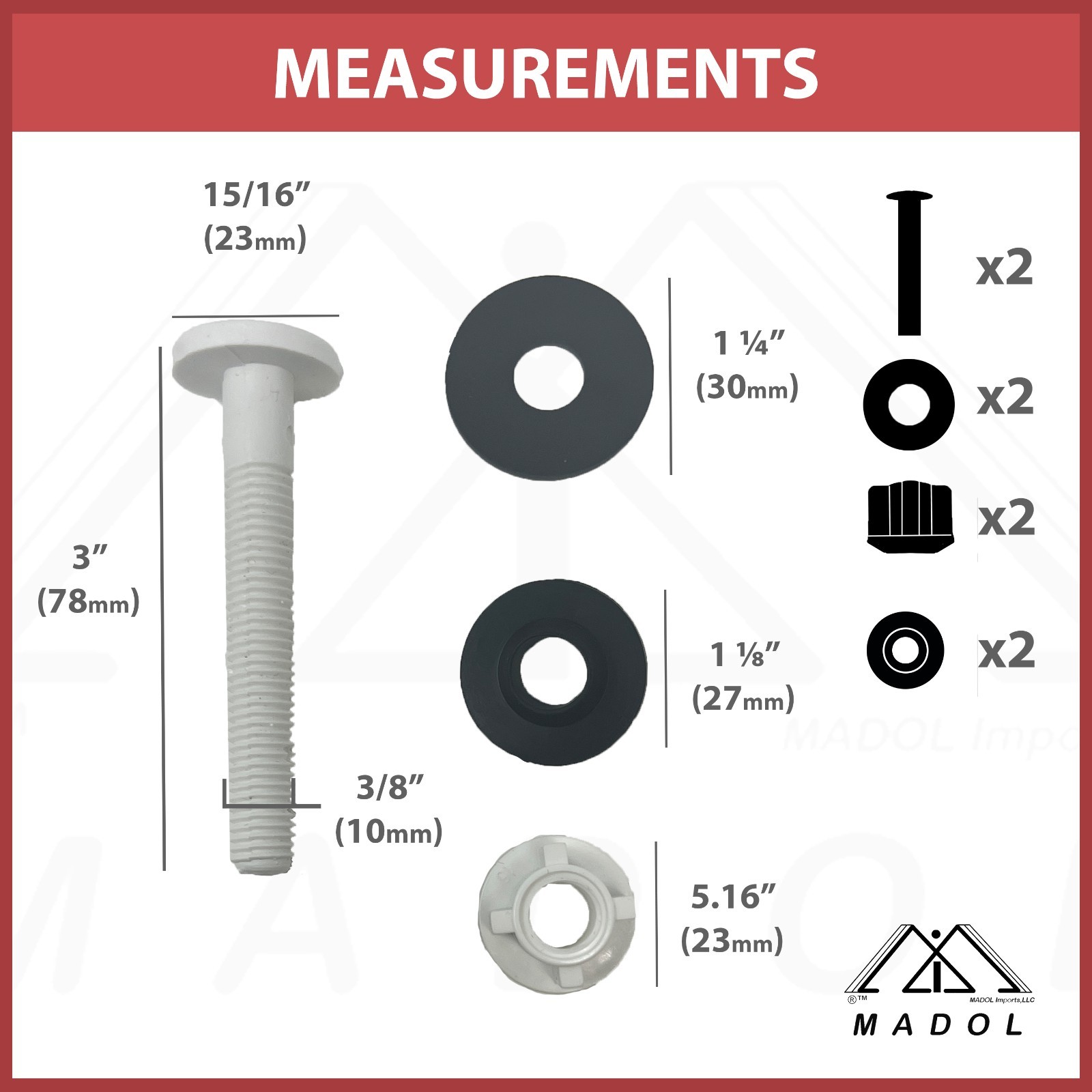 3" Toilet Tank to Bowl Bolts Replacement Kit – Universal Fit for most toilets