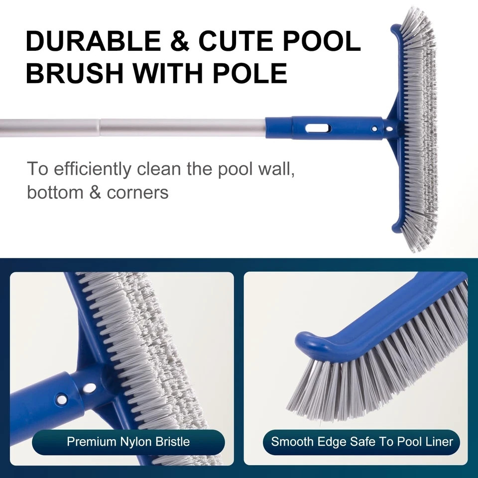 Pool Cleaning Kit Above Ground & Inground Pools, Include Sturdy Pool Brush He...