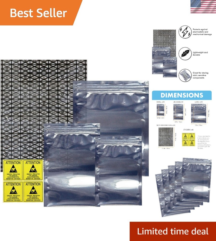 Durable ESD Shielding Antistatic Bags Set - 40 Assorted Sizes for Electronics