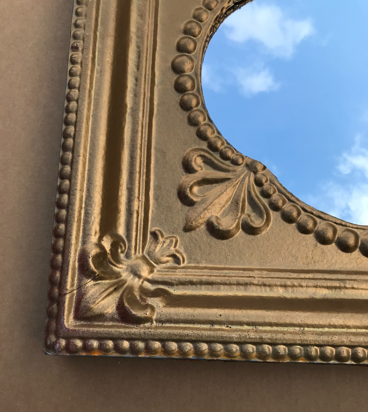 VTG Decorative Salvaged Tin Ceiling Gold 23" SQ. Thick Metal Mirror Old 1614-25B