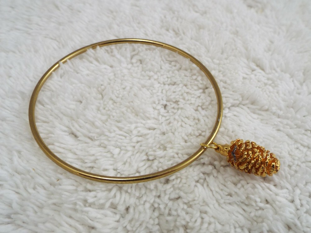 Goldtone Pinecone Charm Bangle Bracelet (B45)