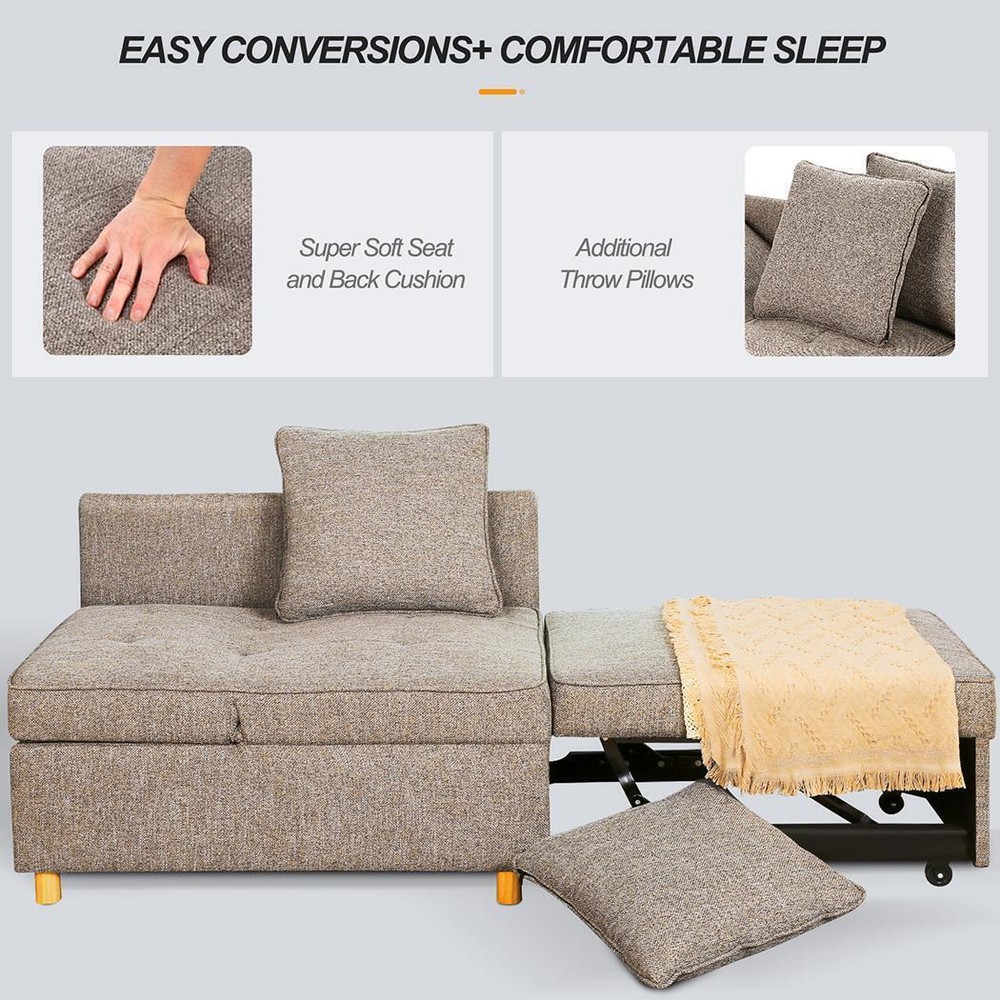 Folding Ottoman Sofa Bed Chair 4-in-1 Sleeper Sofa Adjustable Backrest+2 46