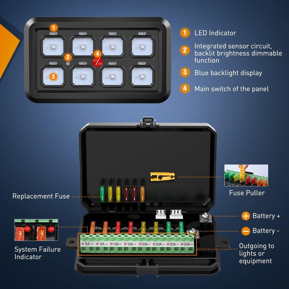 Nilight 6 Gang Switch Panel Universal Circuit Control Relay System