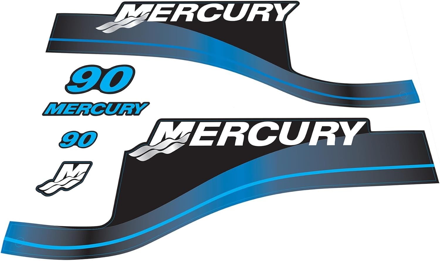 Mercury 90 hp Two Stroke outboard engine decals BLUE sticker set reproduction