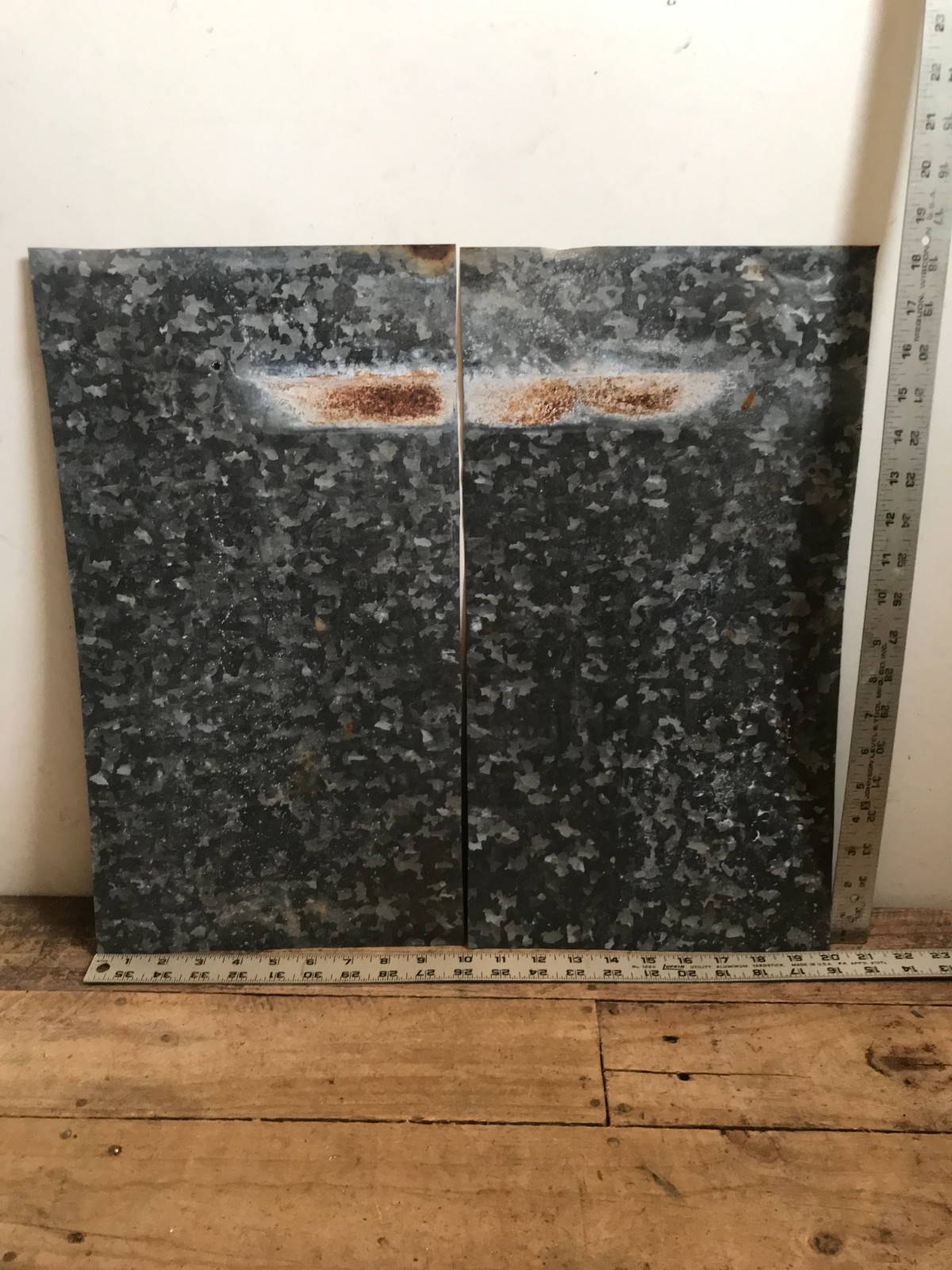 2 Galvanized Sheet Metal Gray/Silver & White Patina Rusty Back Side 18 1/2